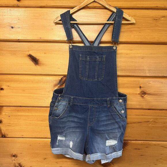 Wax Jeans Blue Short Overalls Shortalls Distressed Denim Size 1XL - Picture 1 of 6